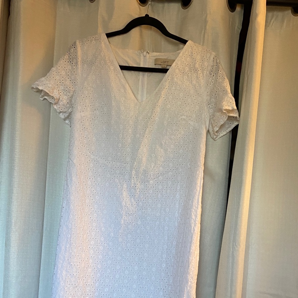 LOFT White Eyelet V-Neck Summer Dress